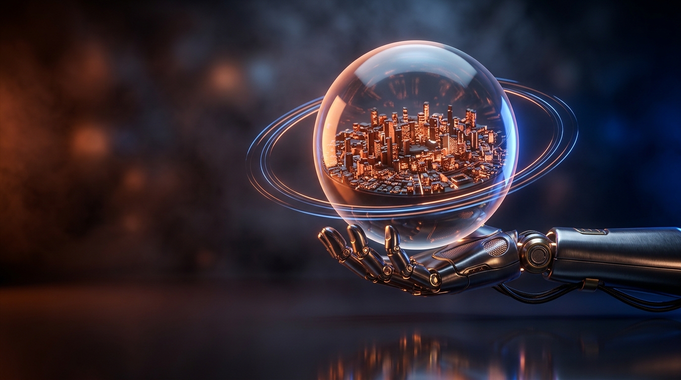 AI holding a thriving miniature business city